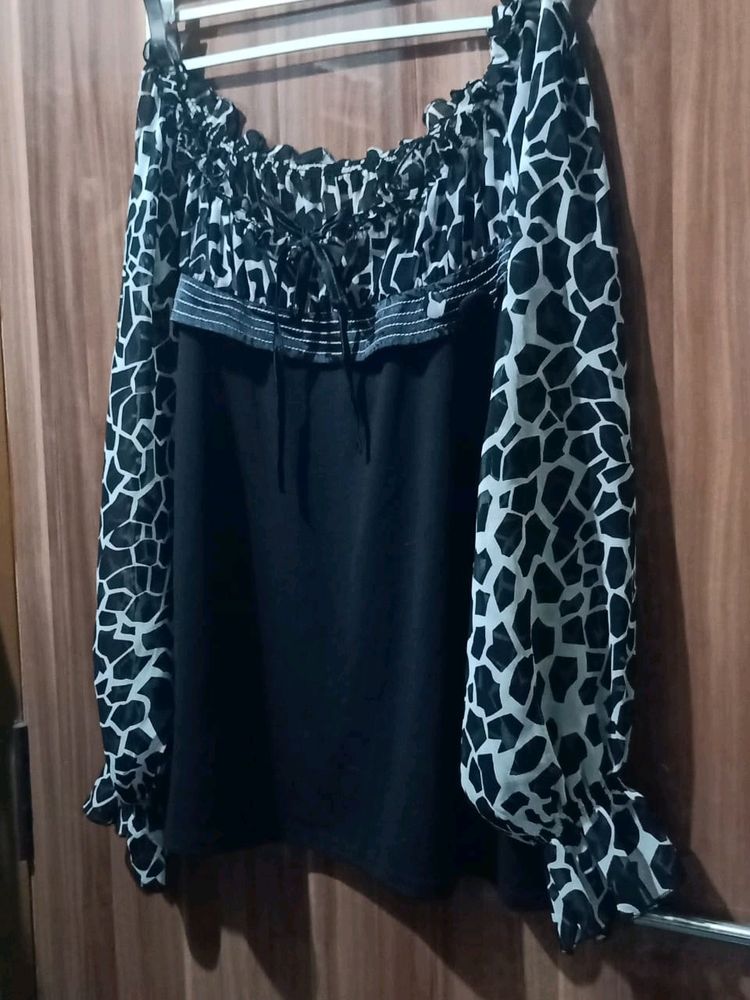 Blousy Black Silk Top For Womens