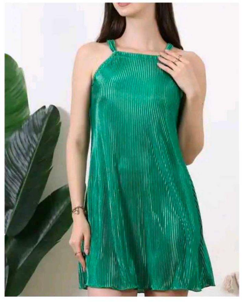 Green Pleated Halter Dress