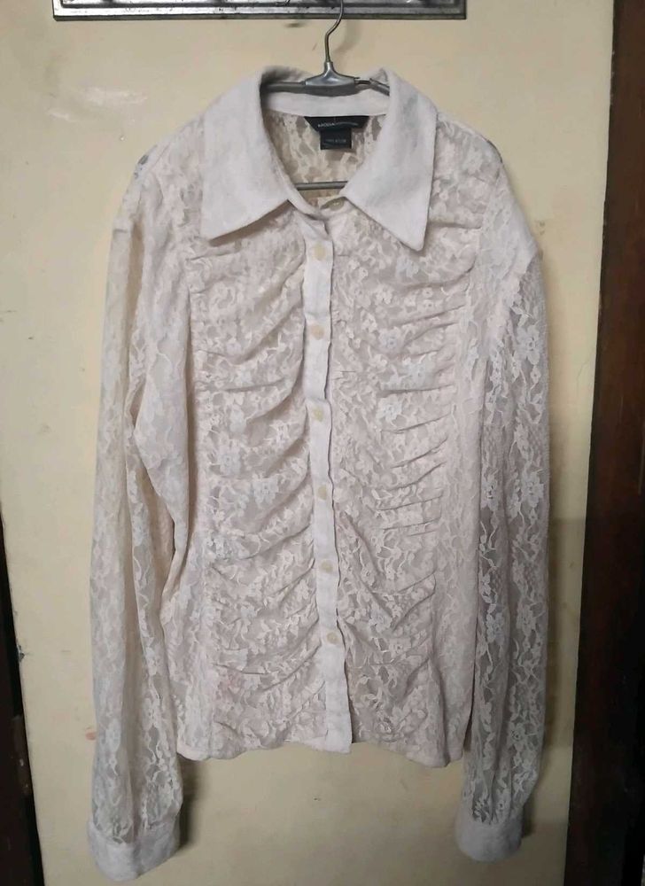 Lace Detail Button-Down Top