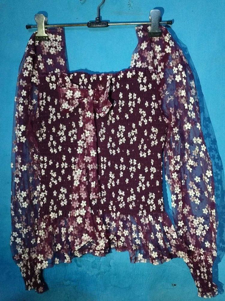 Floral Sheer Sleeve Top