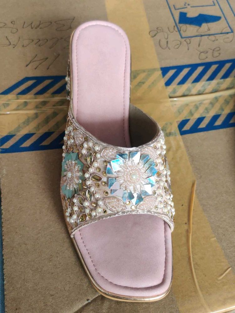 Embroidered Pink Slides