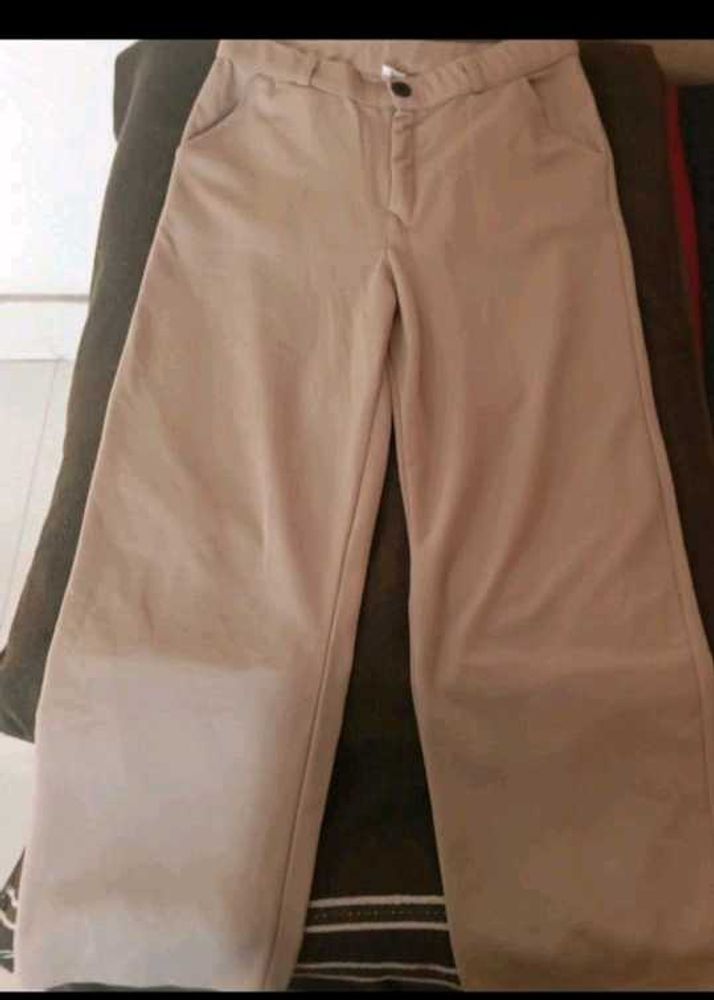 Beige Wide Leg Pants