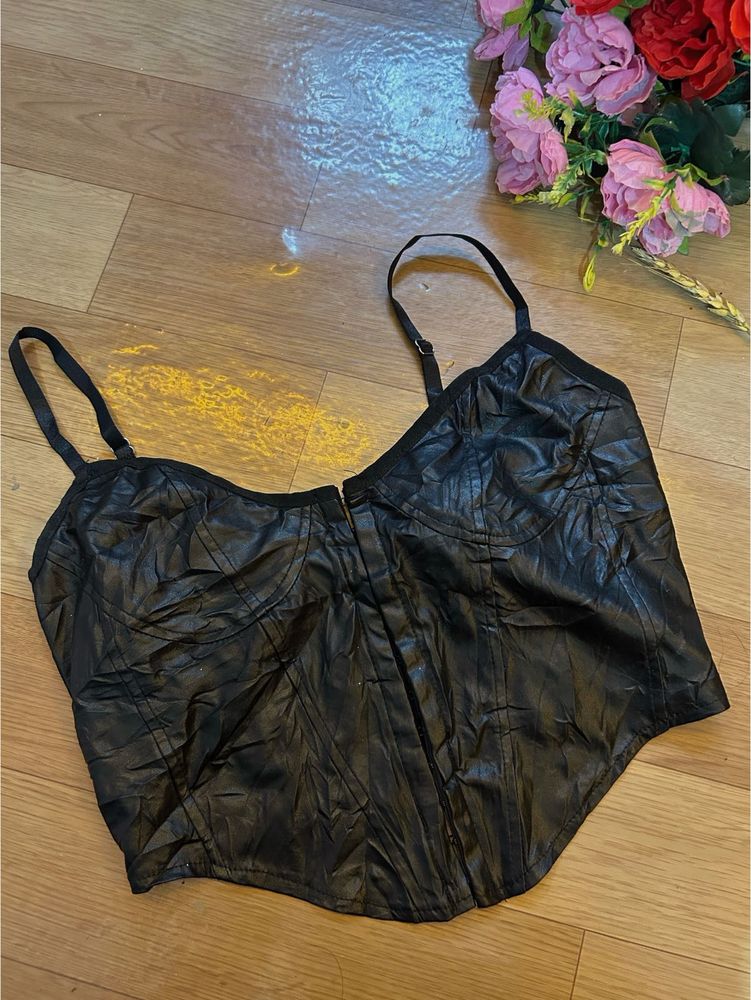 Black Faux Leather Corset Top