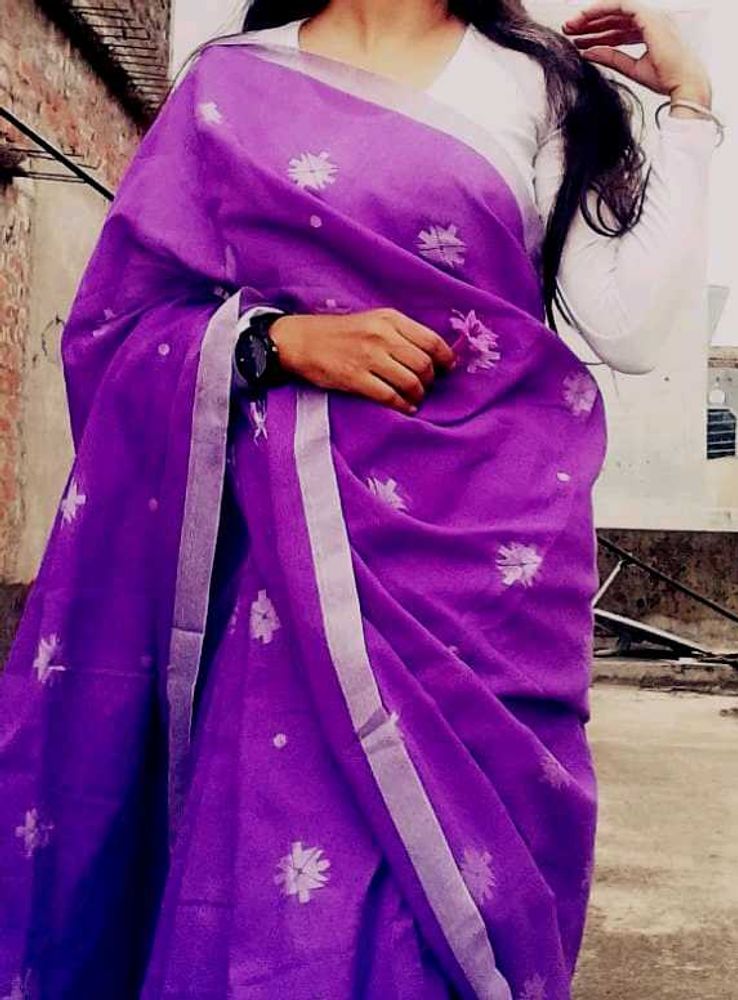 Elegant Purple Saree with white blouse