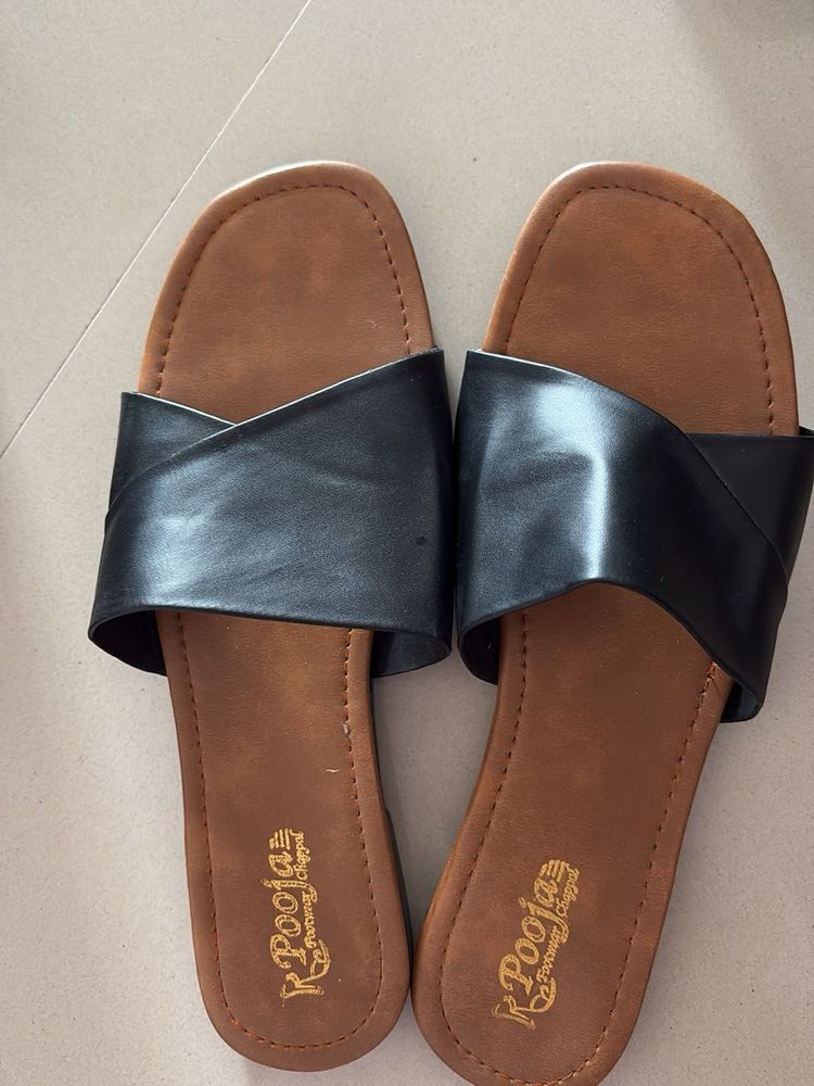 Black Cross Strap Slides