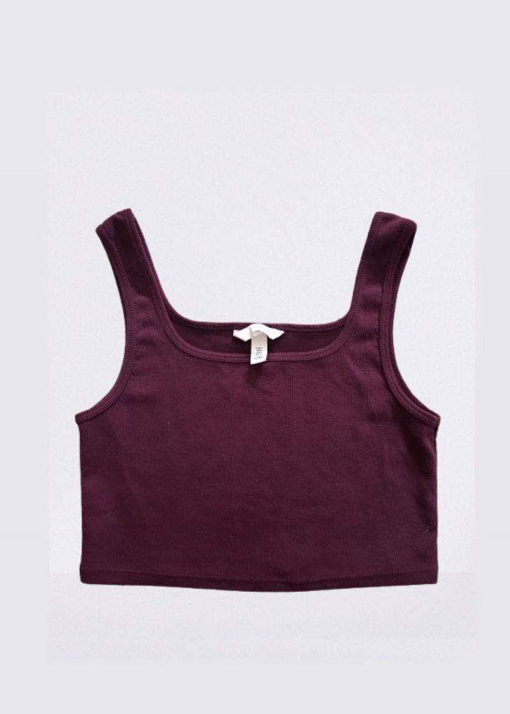 Plum Ribbed Square-Neck Crop Tank