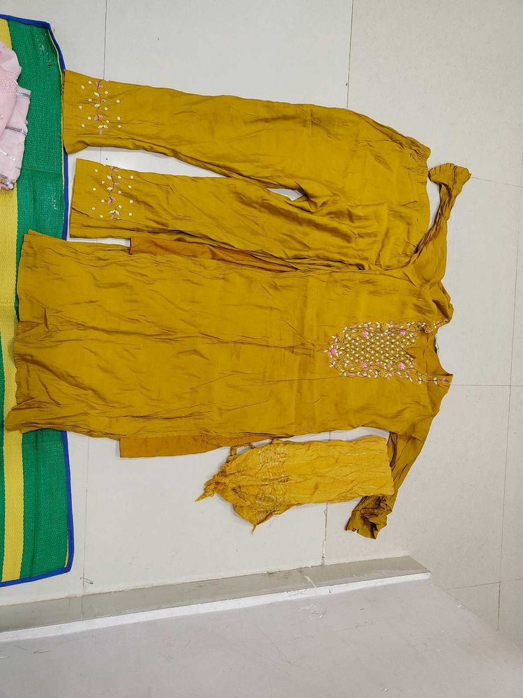 Elegant Mustard Embroidered Kurta Set