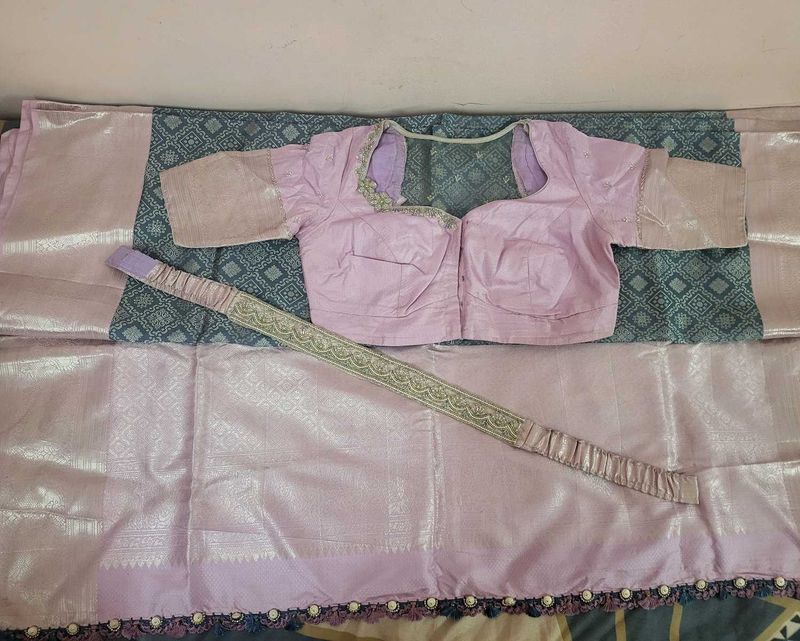 kanjivaram silk saree with blouse &amp; belt