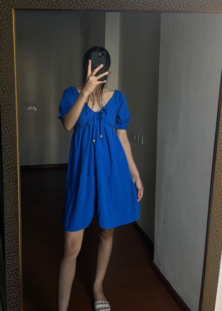 NEW LOOK A-Line Puff Sleeve Blue Dress