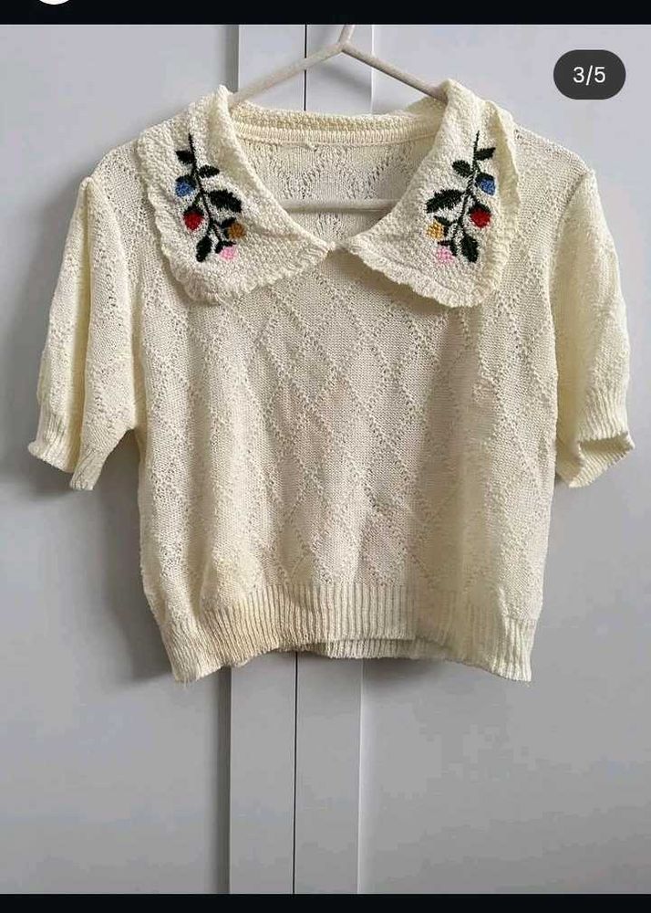 Cute Embroidered Collar Top