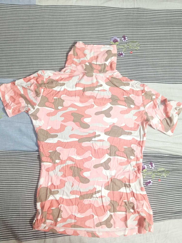 Max Pink Camo Print Turtleneck Top