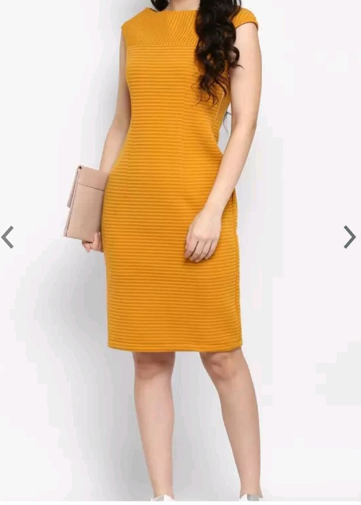 Mustard Yellow Ribbed Sheath Dress