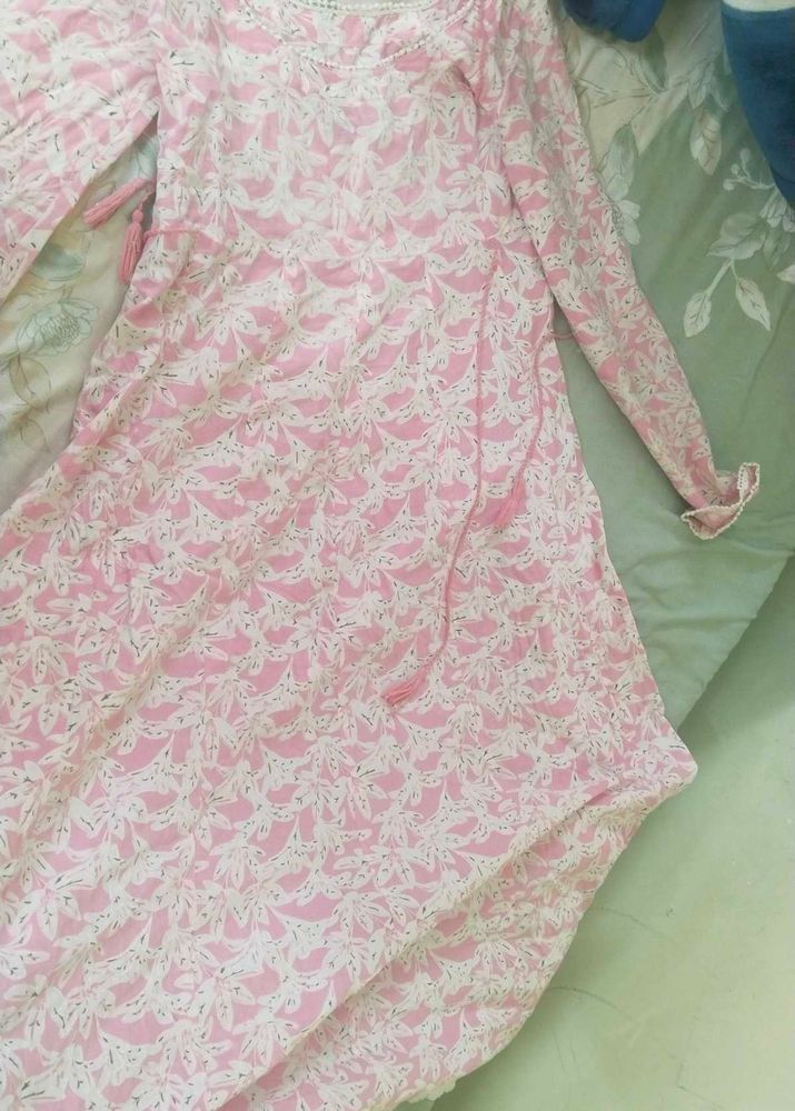 Pink Floral Anarkali dress with dupatta