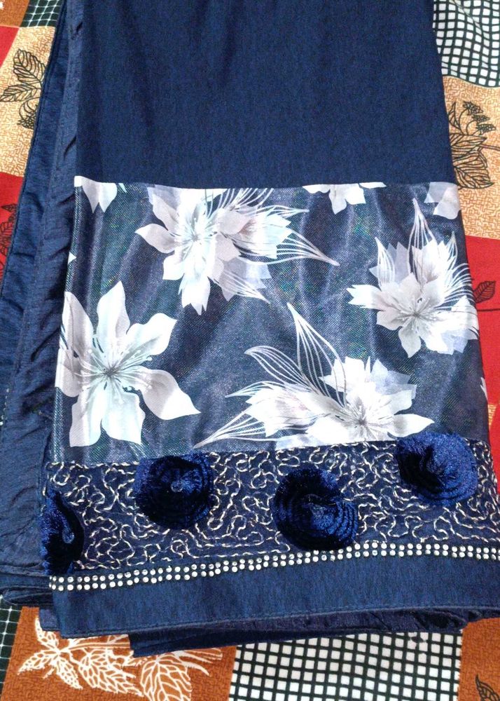 Floral Navy Blue Saree