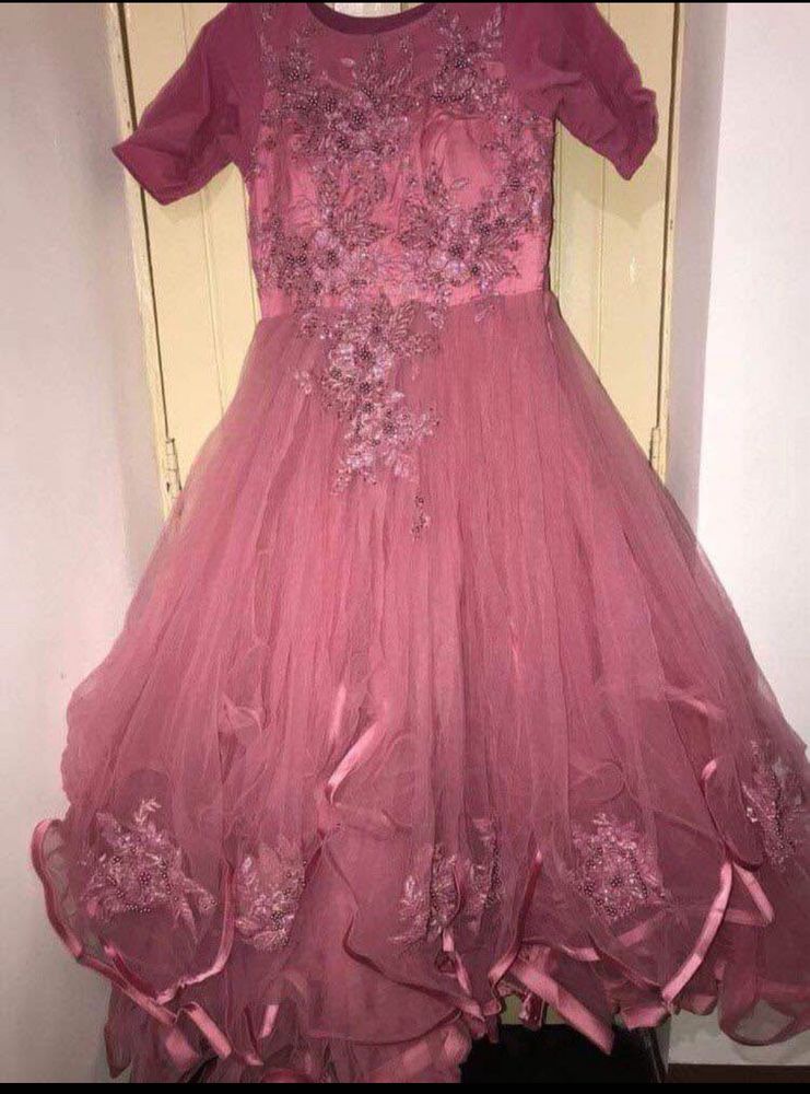 Elegant Pink Embroidered Gown