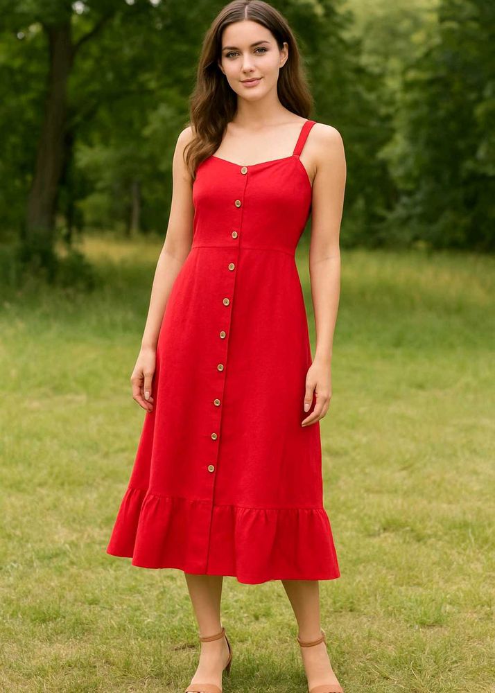 vero moda brand Red Button-Down Midi Dress