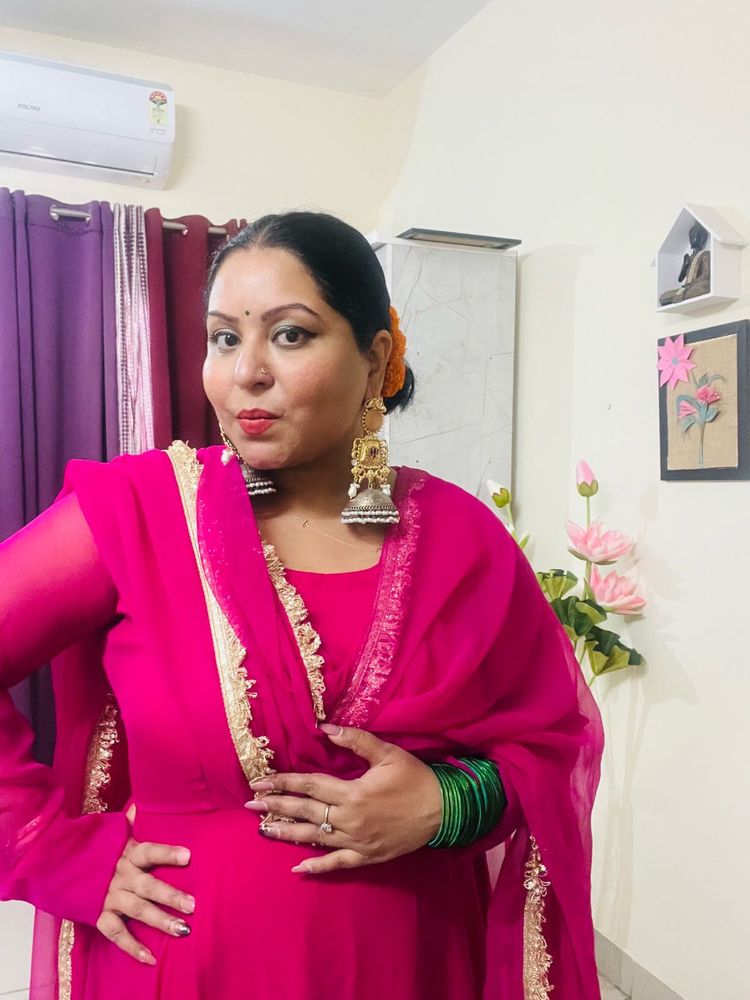 Hot Pink Anarkali With Gotta Patti