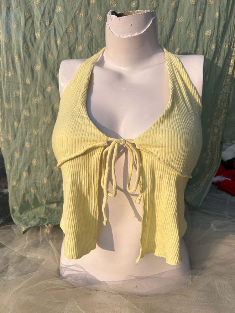 Yellow Ribbed Halter Top