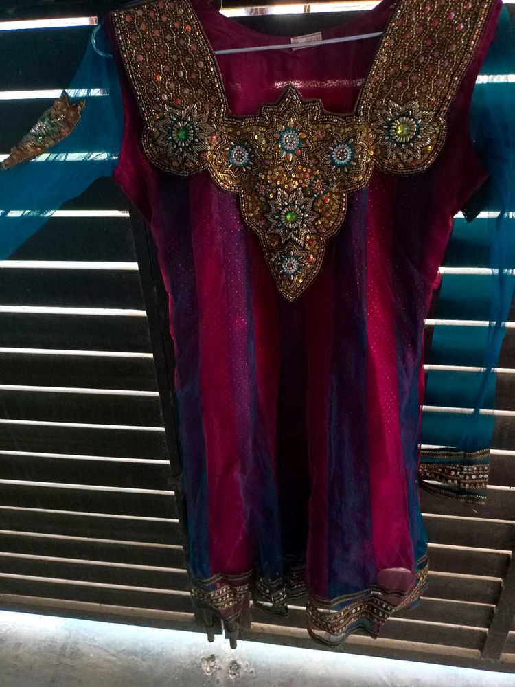 Flock Party Wear Kurta With Dupatta