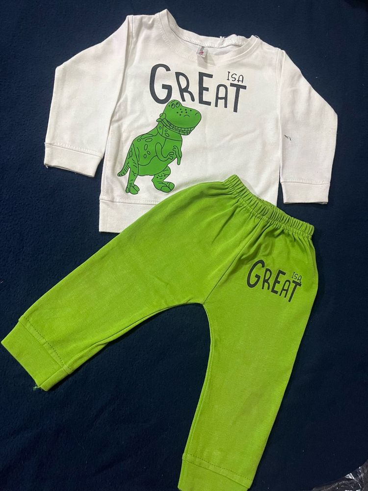 Baby Boy White and green Cord Set