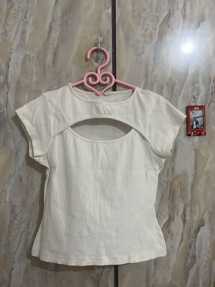 White Cutout Ribbed Top