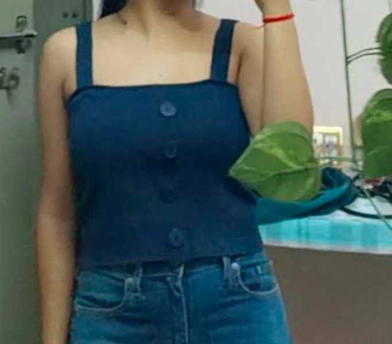 Blue Button-Down Tank Top