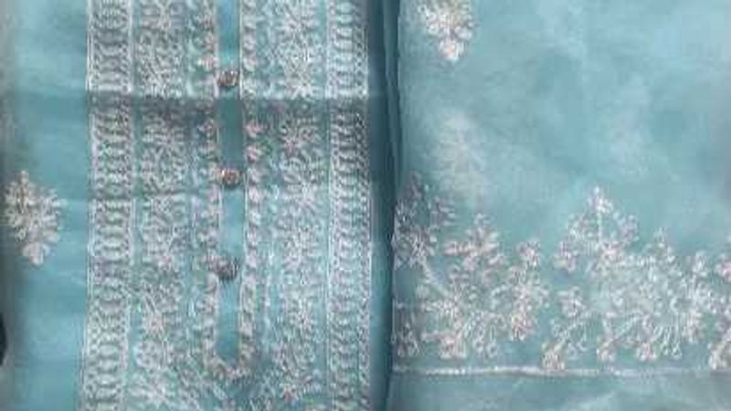 Aqua Blue Embroidered Unstitched Suit