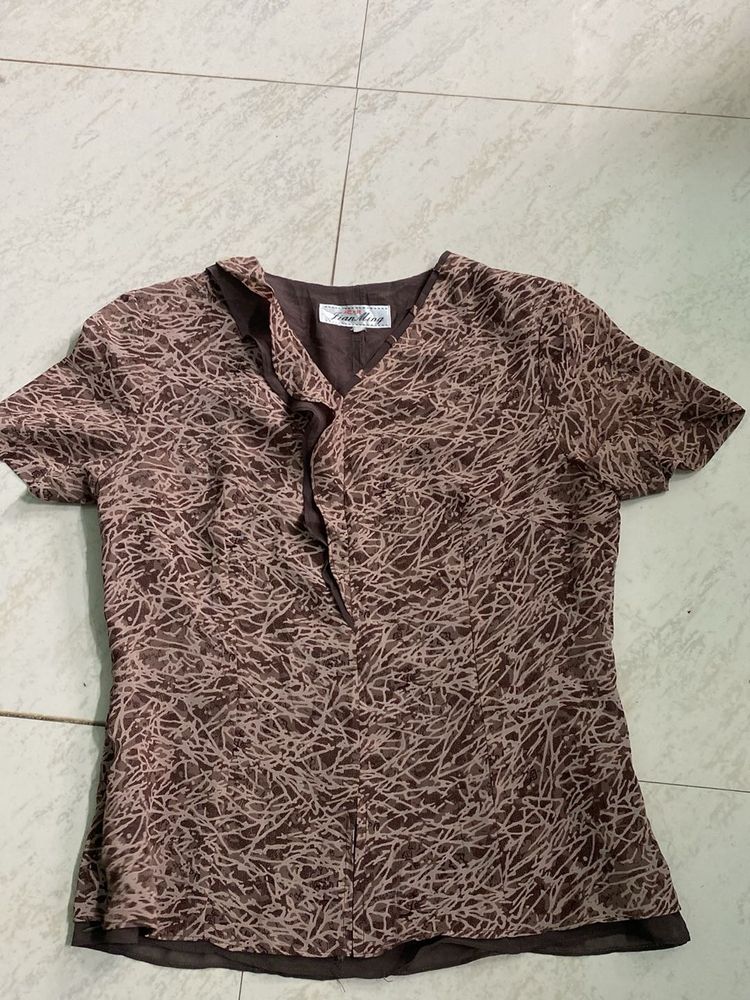 Vintage Brown Patterned Blouse