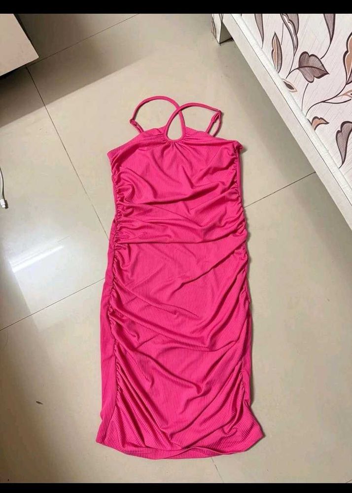 Hot Pink Ruched Mini Dress