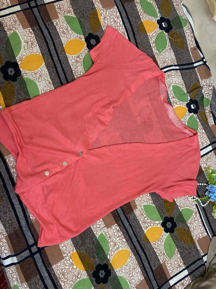 Coral Button-Down Top