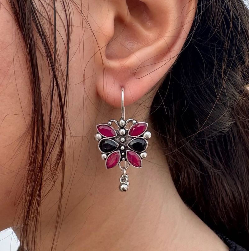 Floral Silver Drop Earrings with stone