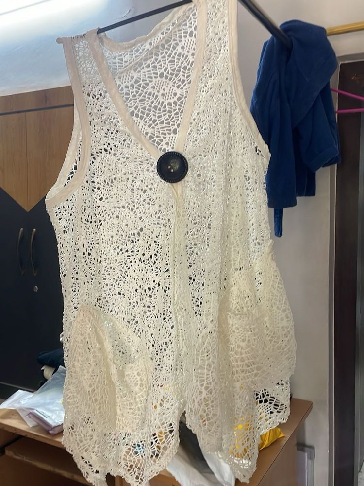 Lace Button Tank Top