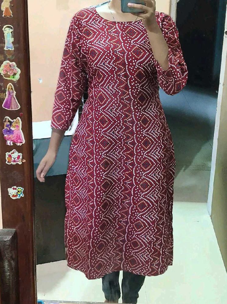 Maroon Bandhani Print Kurti