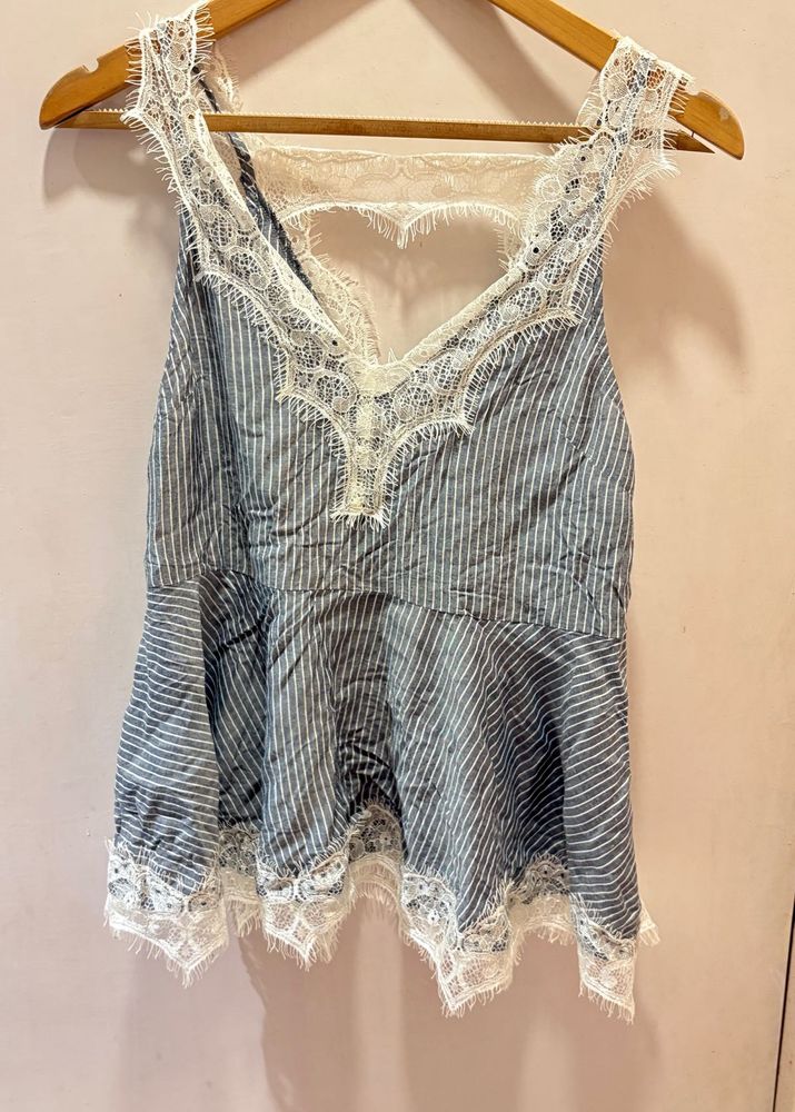Beautiful Striped Lace Trim Top