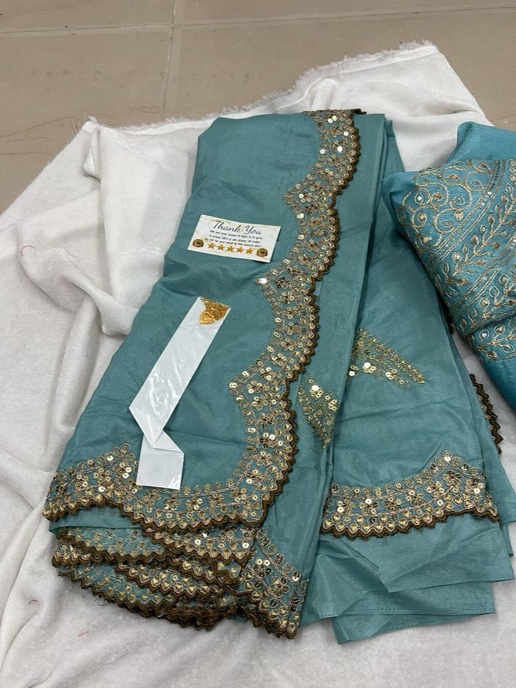 Teal saree Material