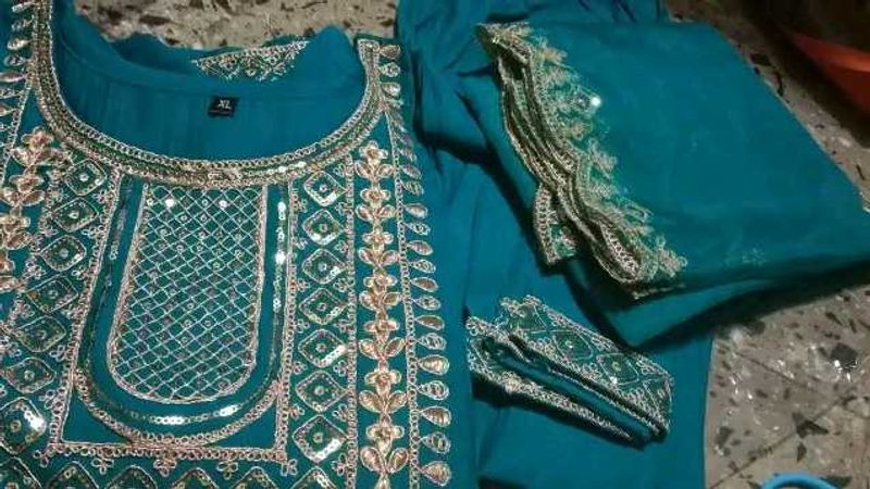 Teal Embroidered Kurta Set
