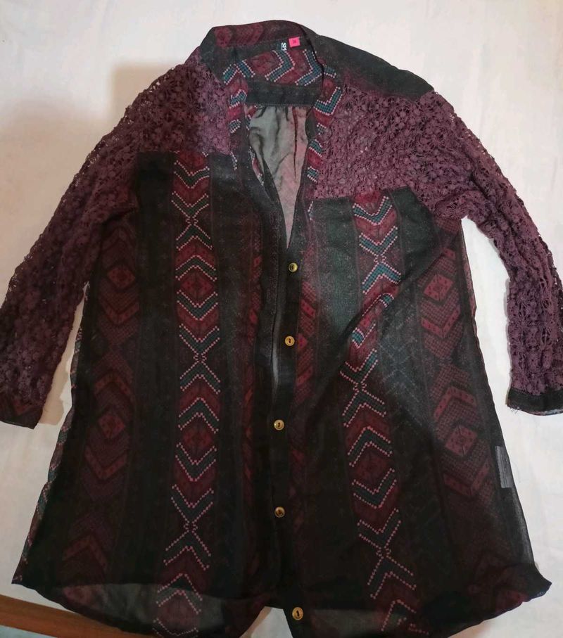 Boho Sheer Button-Down Top