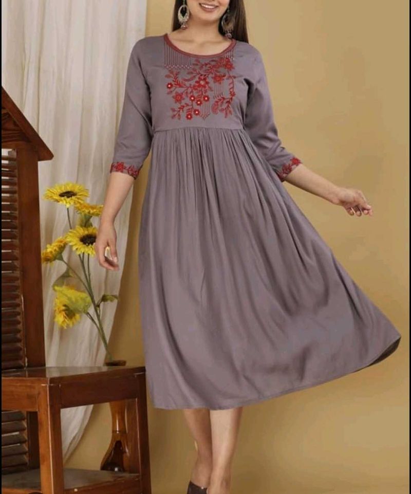 Elegant Embroidered Grey Dress
