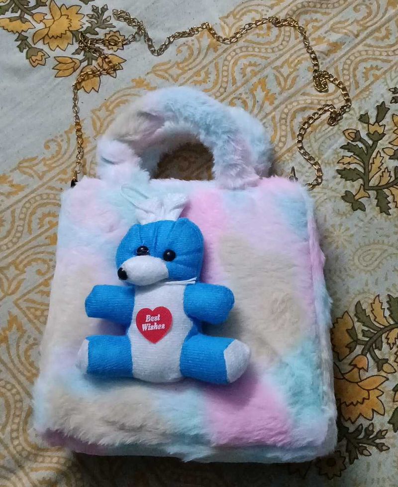 Pastel Plush Handbag with Teddy