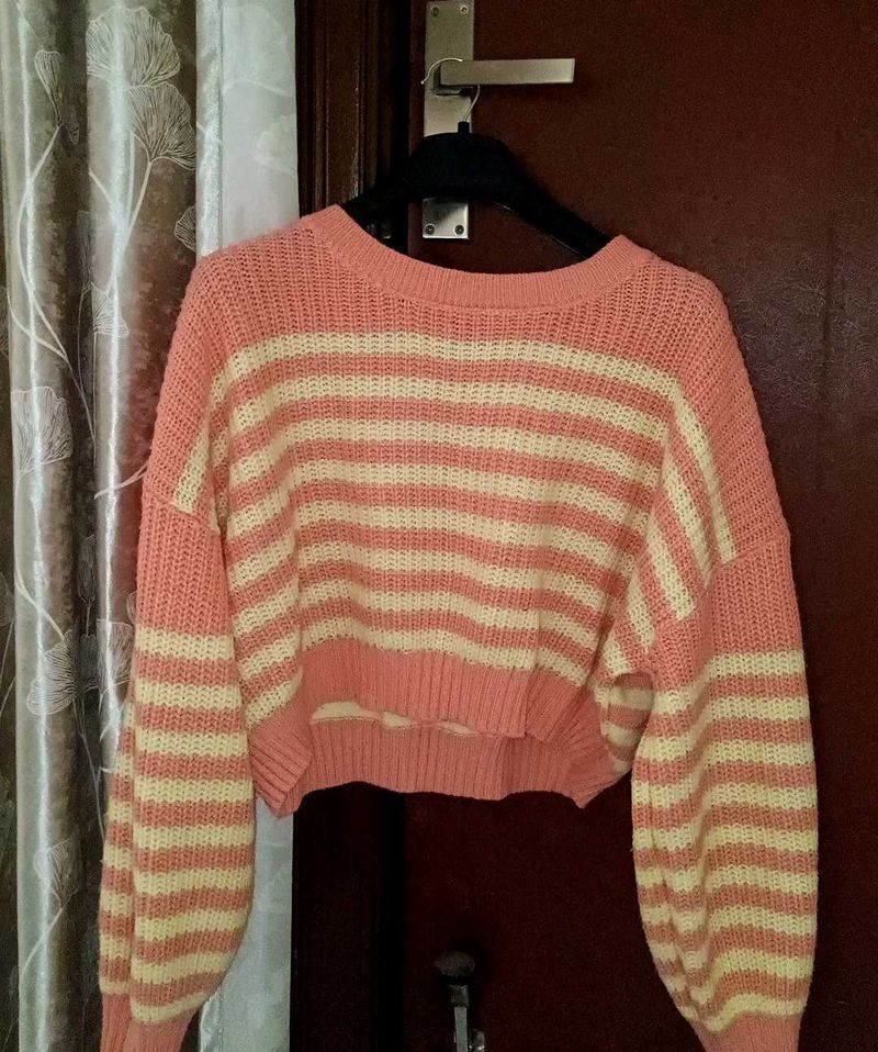 Striped Knit Cropped Sweater