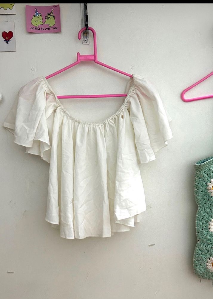 Berrylush White Bardot Top | Size Xs