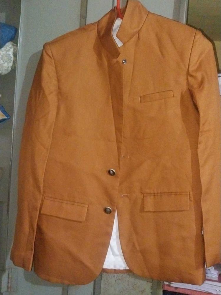 Men&#39;s Brown Mandarin Collar Blazer