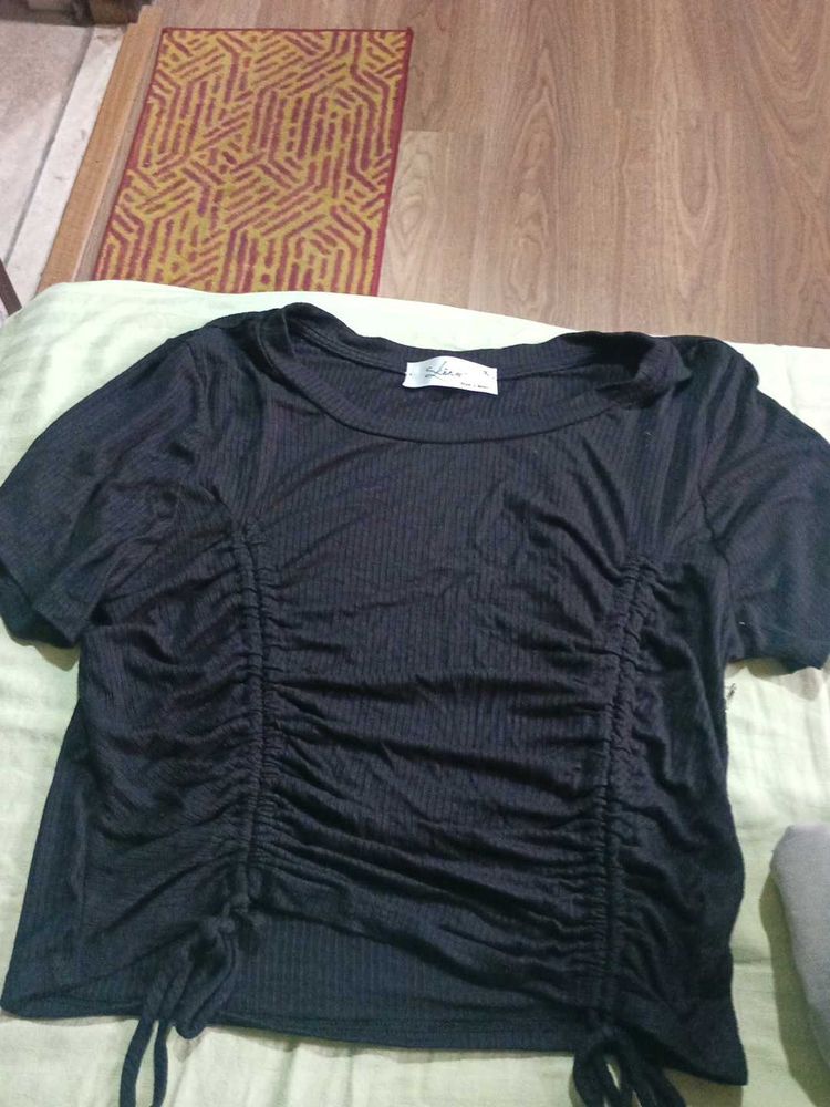 Black Ruched Detail Top