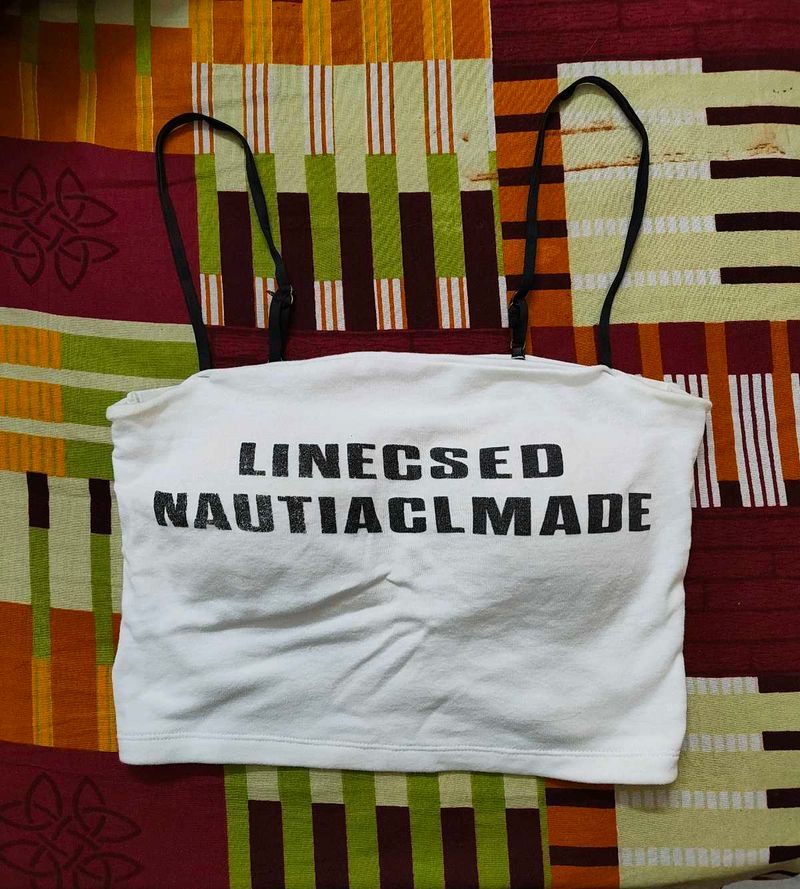 White Graphic Crop Top