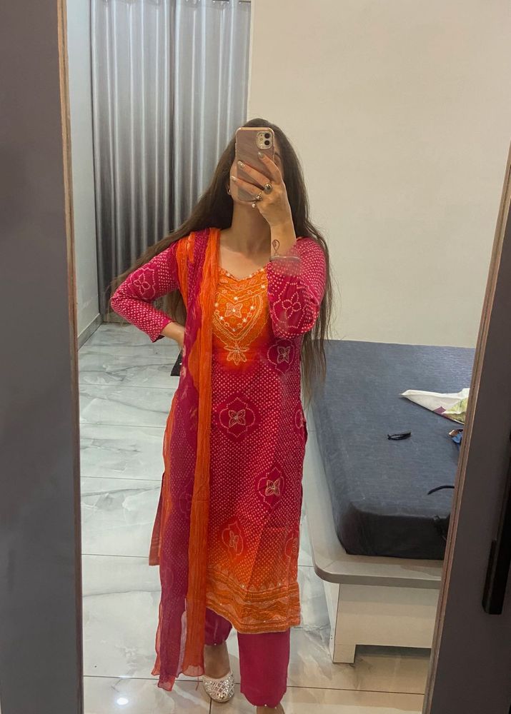 Pink &amp; Orange Kurta Set