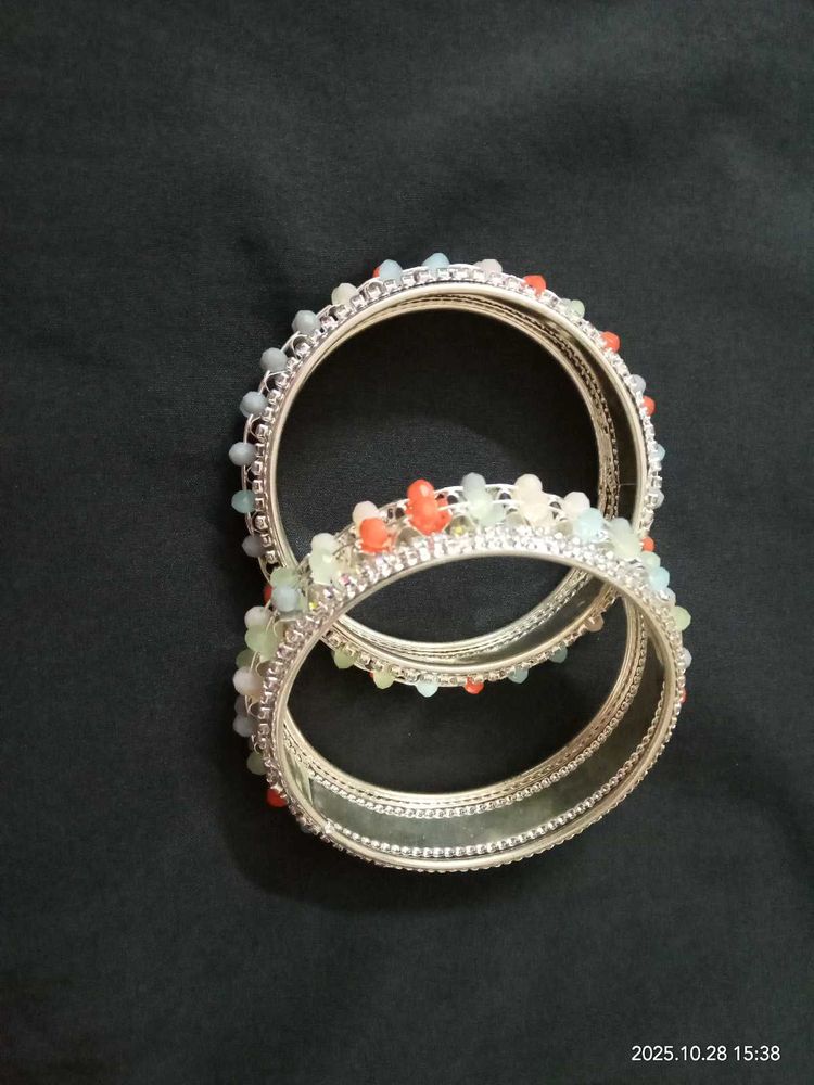 Beaded Silver Bangles