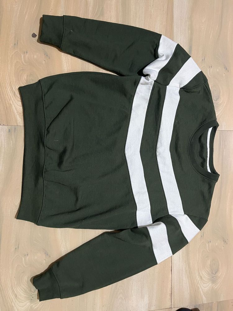 Green &amp; White Striped Sweatshirt