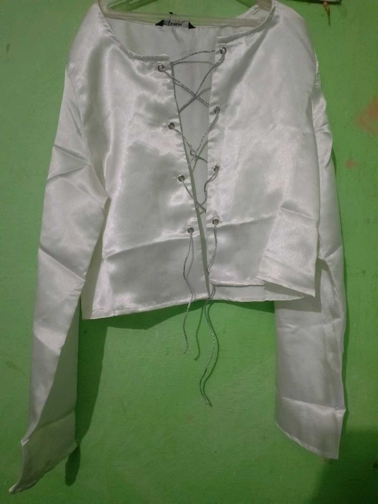 White Satin Lace-Up Top