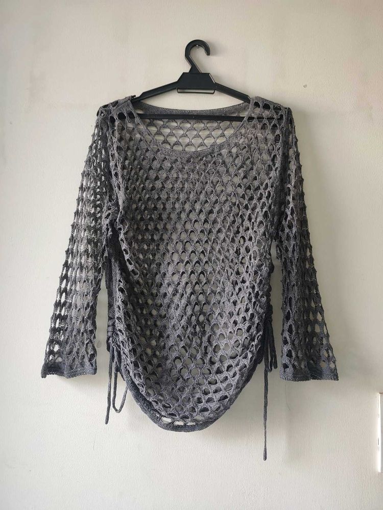 Knit Crochet Bell Sleeves Pullover/ Top