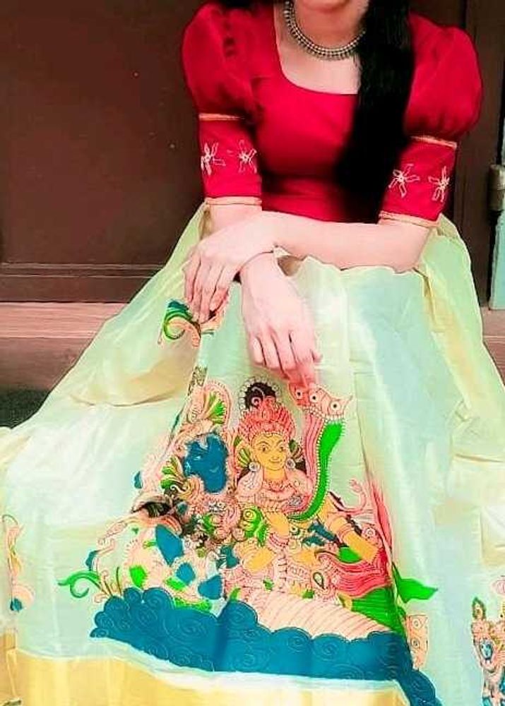 Kerala Kasavu Skirt &amp; Blouse